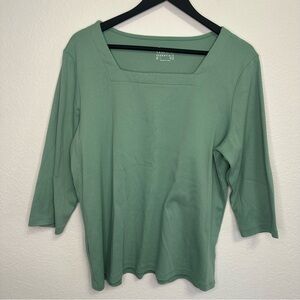 Denim & Co. Essentials Sage Green Square Neck Top – Size Large